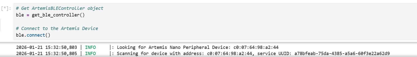 BLE controller connection log