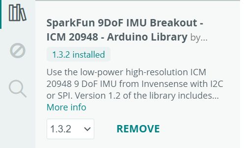 SparkFun ICM-20948 Arduino library installed
